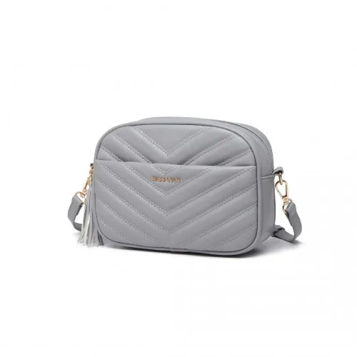 LA2119-1 - Miss LuLu Lightweight Quilted Leather Cross body Bag - Grey sold by Beagle Boutique product image thumbnail 2