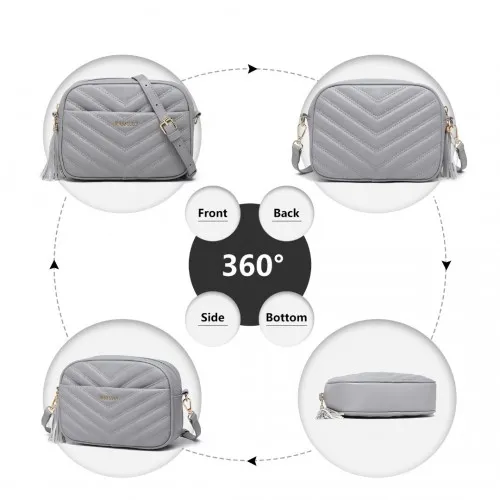 LA2119-1 - Miss LuLu Lightweight Quilted Leather Cross body Bag - Grey sold by Beagle Boutique product image thumbnail 4