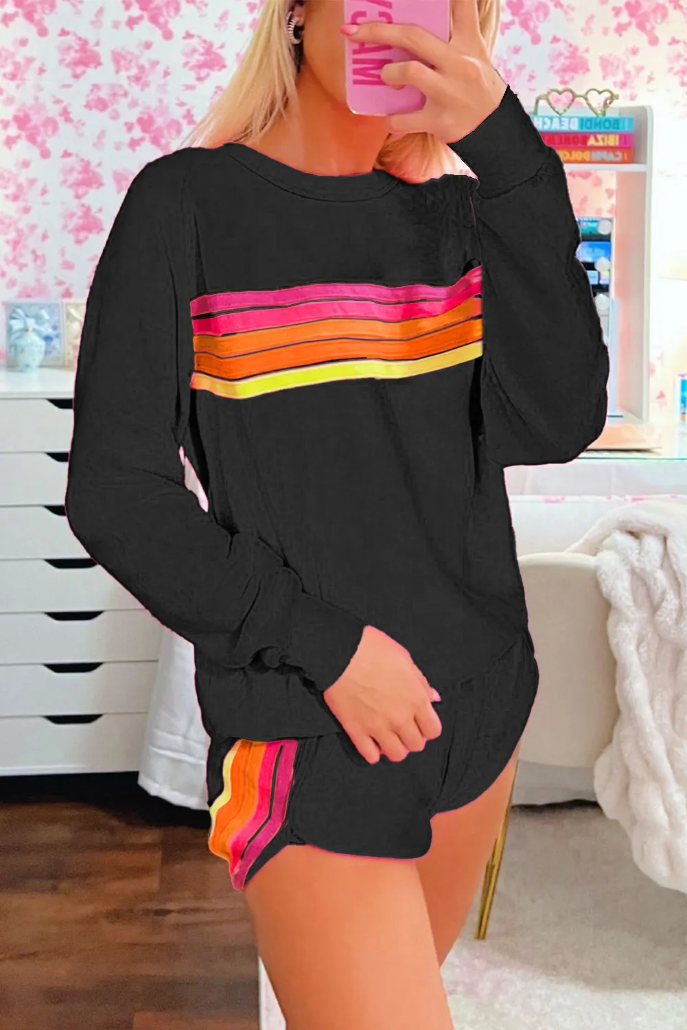 Black Striped Accent Pullover and Shorts Two Piece Casual Set sold by Beagle Boutique product image thumbnail 2