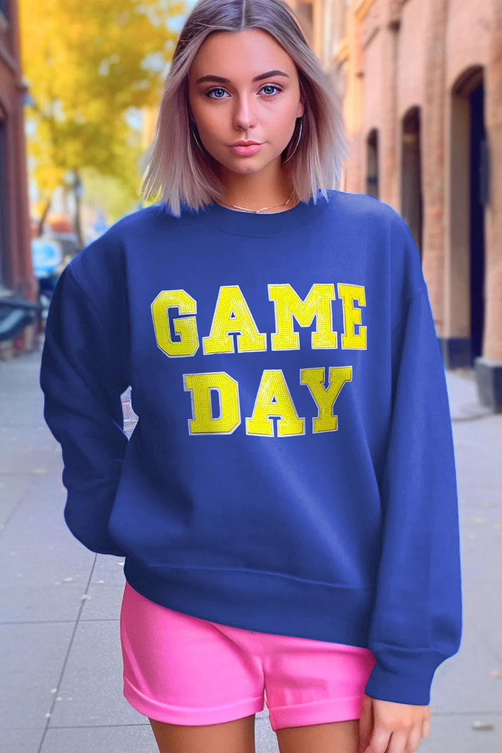 Dark Blue Game Day Crew Neck Graphic Pullover Sweatshirt sold by Beagle Boutique product image thumbnail 3