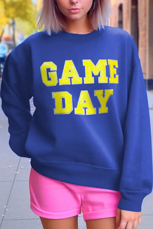 Dark Blue Game Day Crew Neck Graphic Pullover Sweatshirt sold by Beagle Boutique