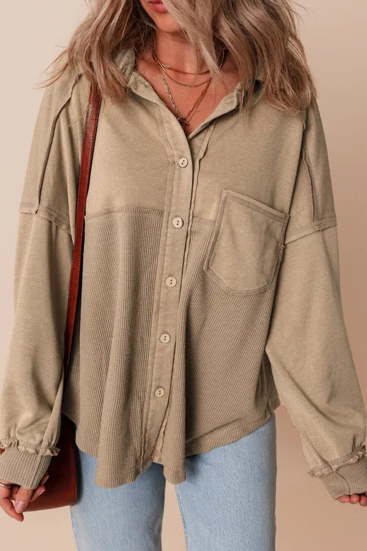 Goat Mineral Wash Textured Patchwork Loose Fit Shacket sold by Beagle Boutique