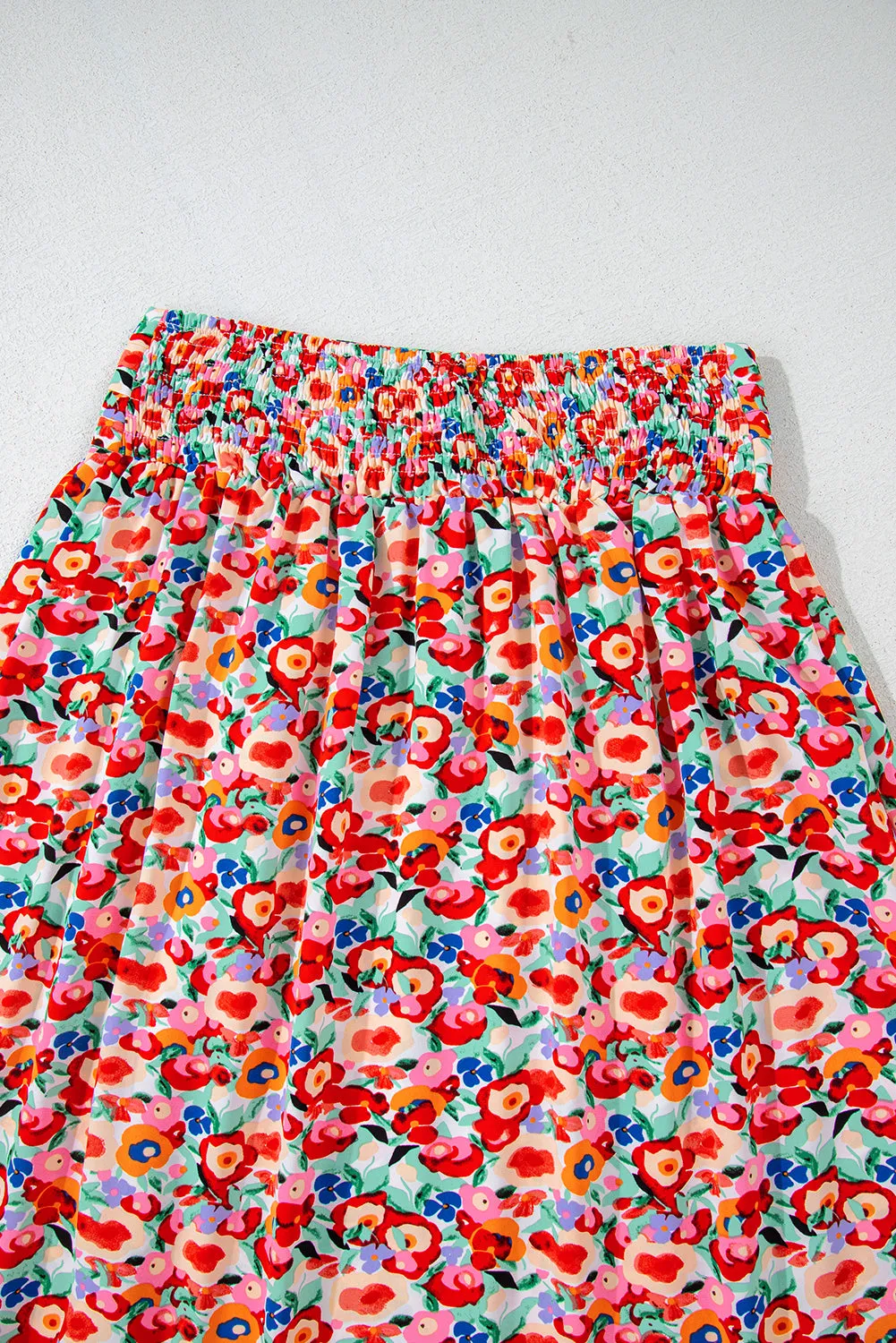 Red Floral Print Wide Waistband Side Slit Maxi Skirt sold by Beagle Boutique product image thumbnail 5