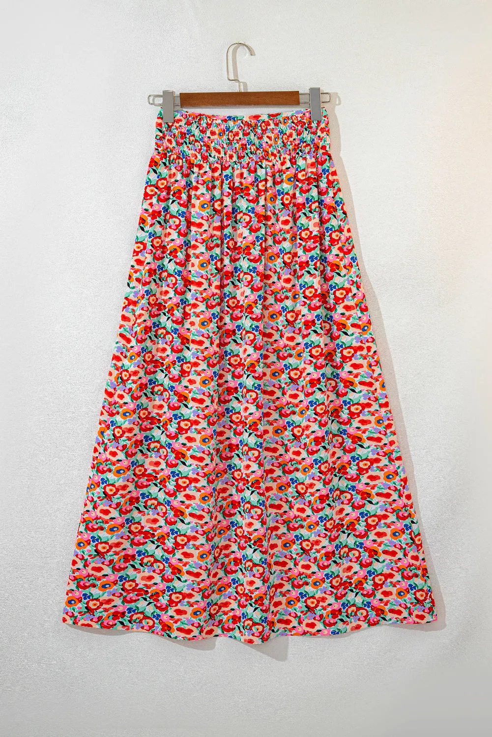 Red Floral Print Wide Waistband Side Slit Maxi Skirt sold by Beagle Boutique product image thumbnail 3