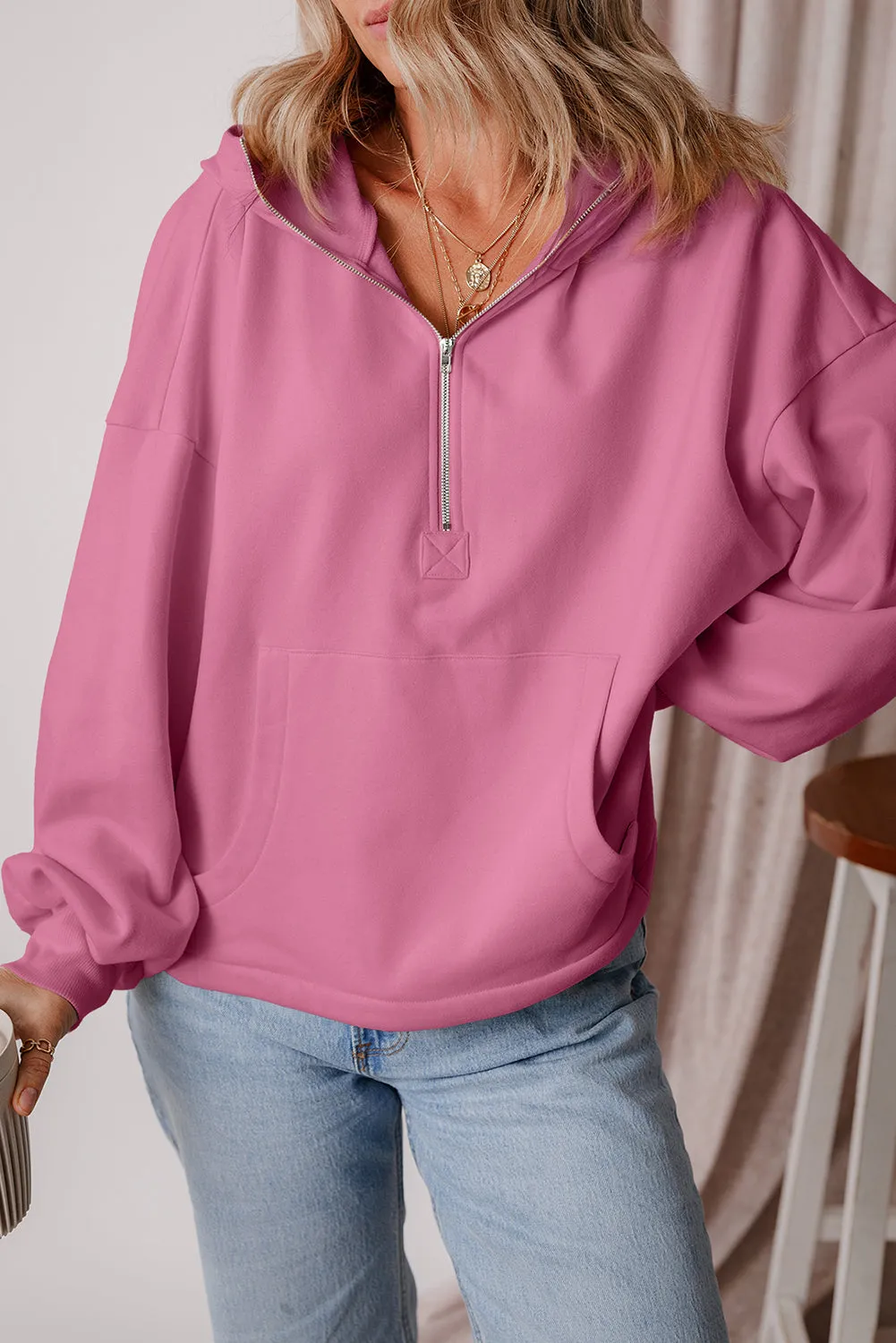 Valerian Fleece Lined Half Zipper Kangaroo Pockets Loose Hoodie sold by Beagle Boutique product image thumbnail 3