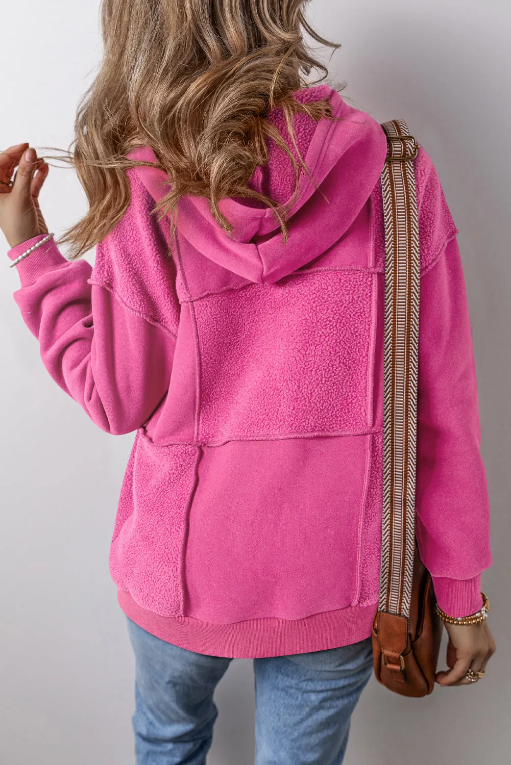Pitaya Pink Mineral Wash Terry Patchwork Drawstring Hoodie sold by Beagle Boutique product image thumbnail 2