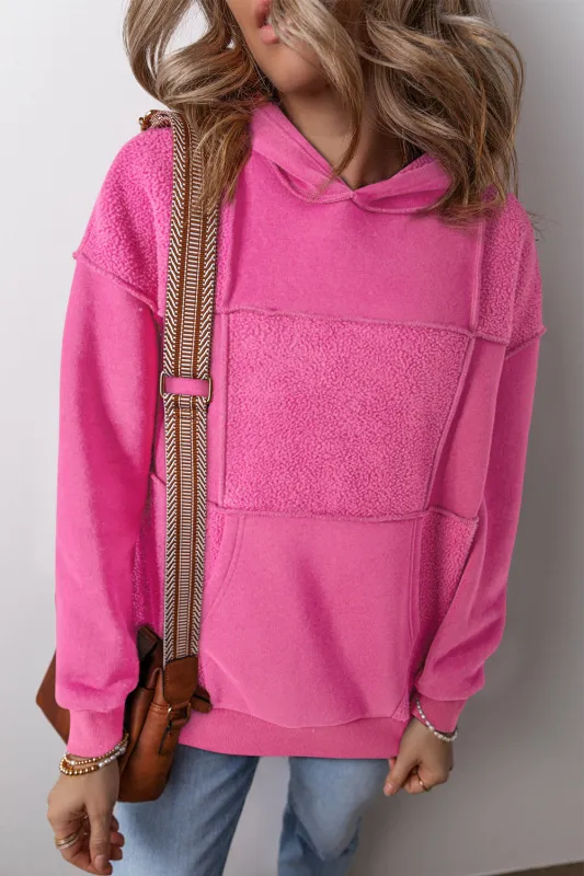 Pitaya Pink Mineral Wash Terry Patchwork Drawstring Hoodie sold by Beagle Boutique