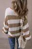 Light French Beige Colourblock Striped Drop Shoulder Side Slit Sweater sold by Beagle Boutique