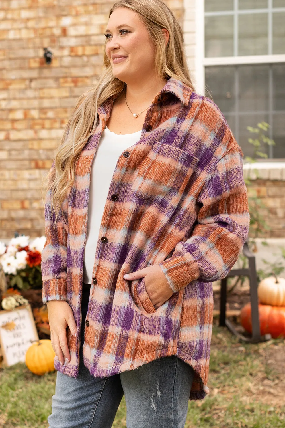 Multicolour Plus Size Plaid Print Collared Button up Jacket sold by Beagle Boutique product image thumbnail 3