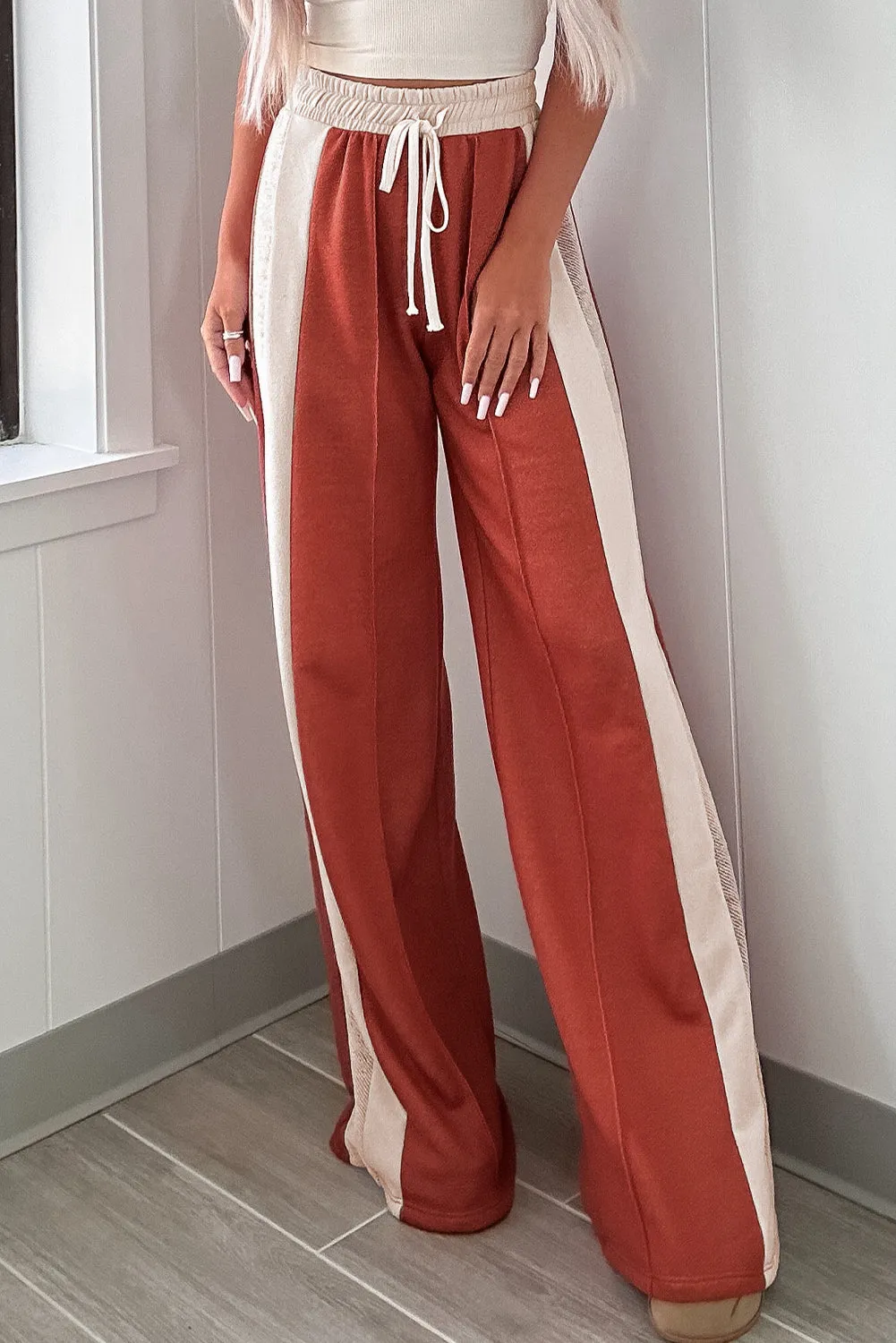 Colour Block Drawstring High Waist Wide Leg Trousers sold by Beagle Boutique product image thumbnail 2