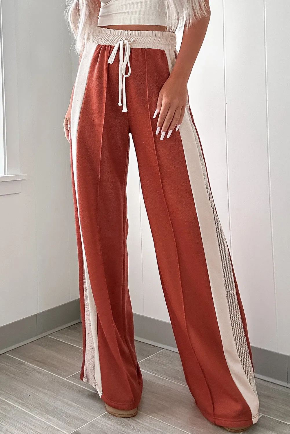 Colour Block Drawstring High Waist Wide Leg Trousers sold by Beagle Boutique