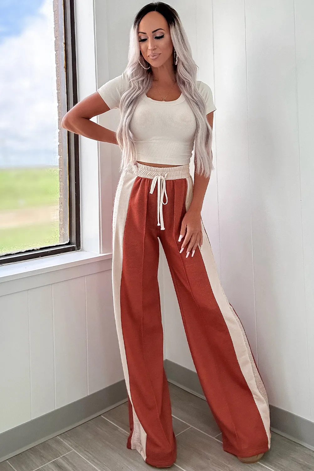 Colour Block Drawstring High Waist Wide Leg Trousers sold by Beagle Boutique product image thumbnail 3
