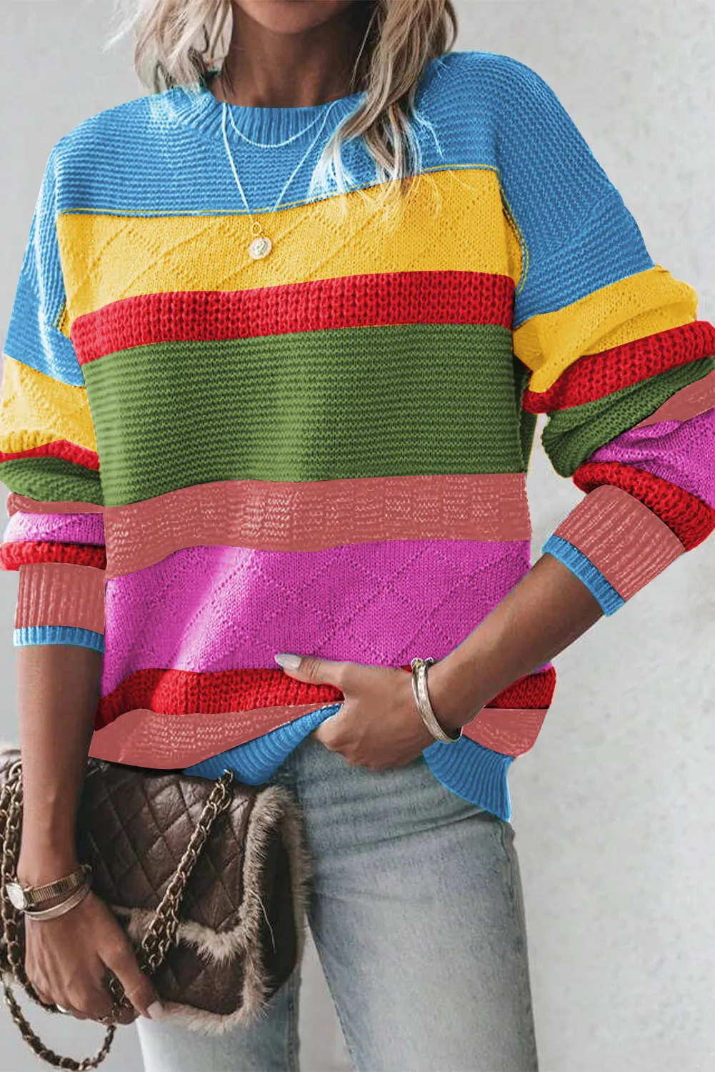 Yellow Colourblock Mixed Textured Drop Shoulder Sweater sold by Beagle Boutique product image thumbnail 4