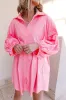 Bright Pink Balloon Sleeve Button Up Mini Shirt Dress sold by Beagle Boutique