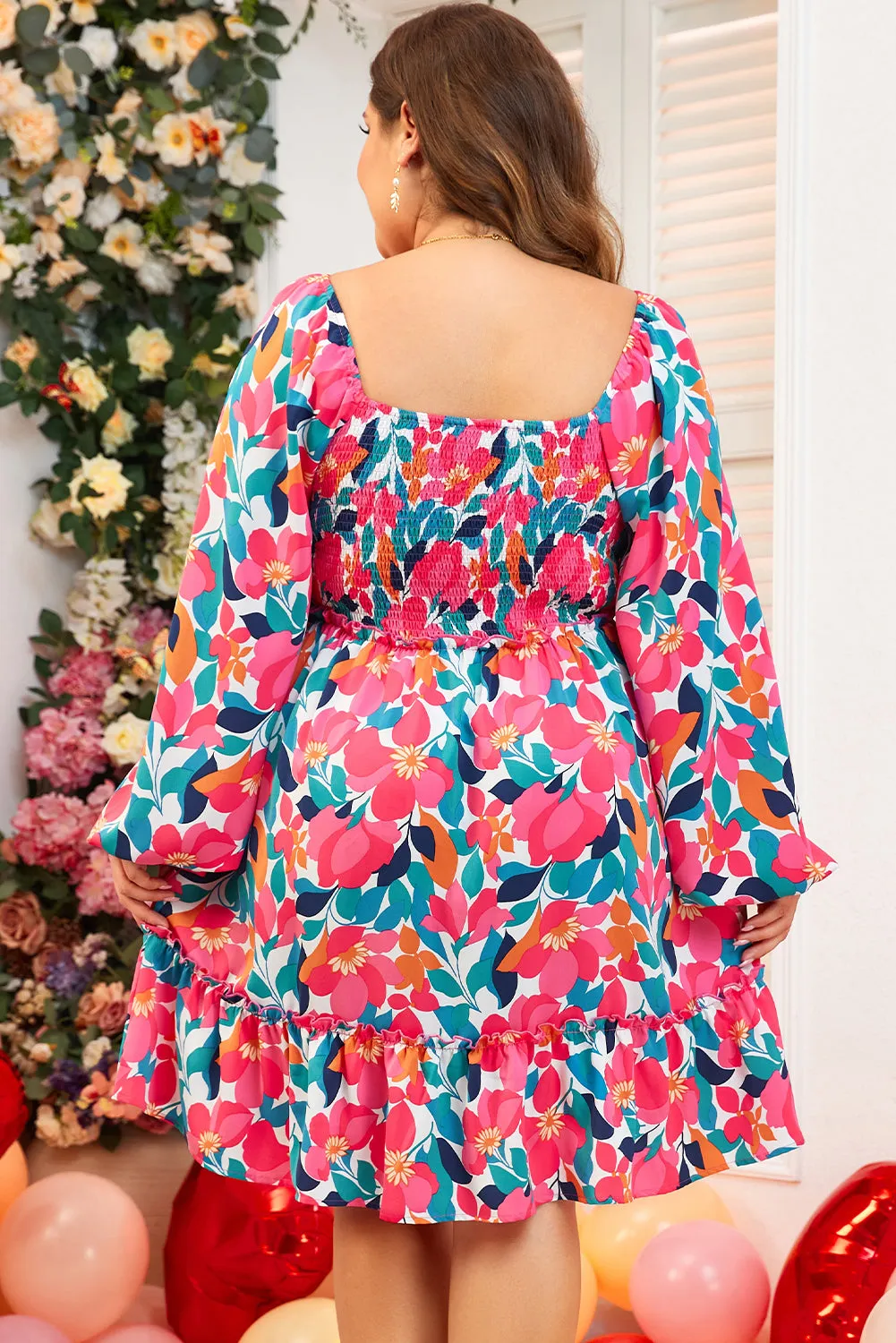 Rose Flower Print Smocked Square Neck Plus Size Dress sold by Beagle Boutique product image thumbnail 2