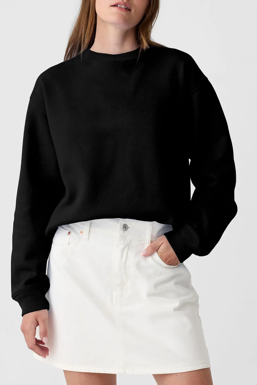 Black Plain Drop Shoulder Crewneck Pullover Sweatshirt sold by Beagle Boutique product image thumbnail 3