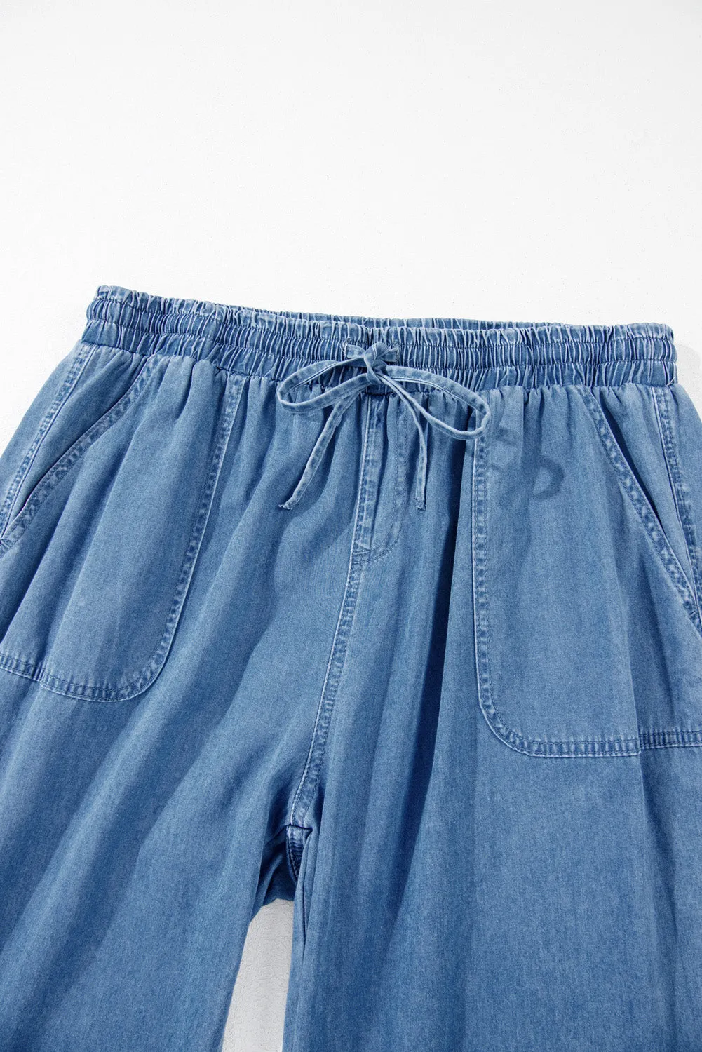 Dusk Blue Drawstring Waist Pocketed Plus Size Denim Joggers sold by Beagle Boutique product image thumbnail 4