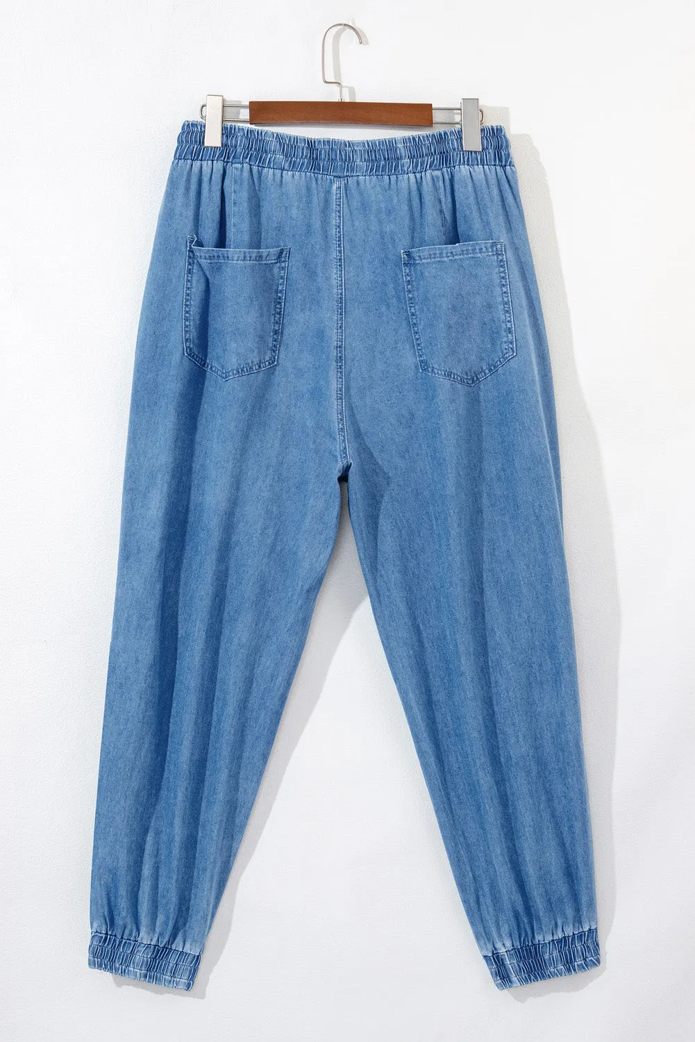 Dusk Blue Drawstring Waist Pocketed Plus Size Denim Joggers sold by Beagle Boutique product image thumbnail 2