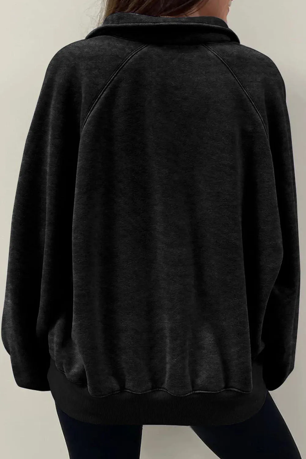 Black Solid Snap Buttons Collared Balloon Sleeve Oversized Sweatshirt sold by Beagle Boutique product image thumbnail 2