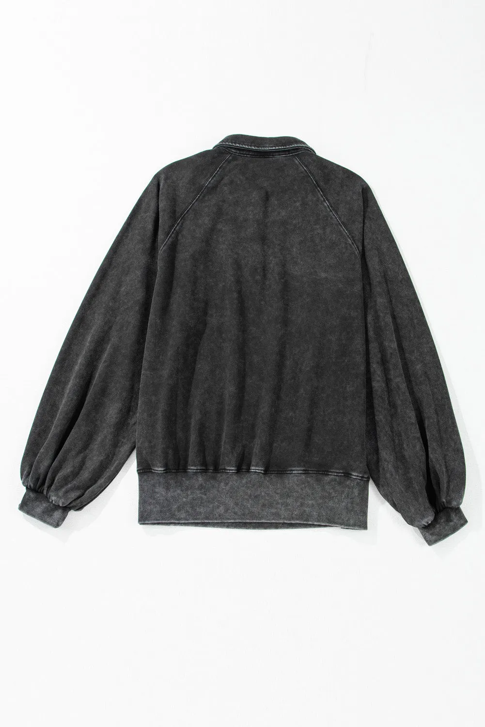 Black Solid Snap Buttons Collared Balloon Sleeve Oversized Sweatshirt sold by Beagle Boutique product image thumbnail 5