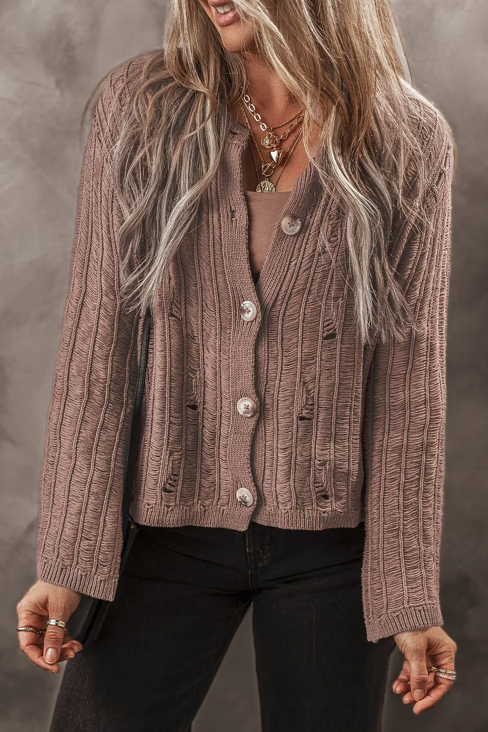 Goat Cut Out Textured Knit Buttoned Cardigan sold by Beagle Boutique product image thumbnail 3