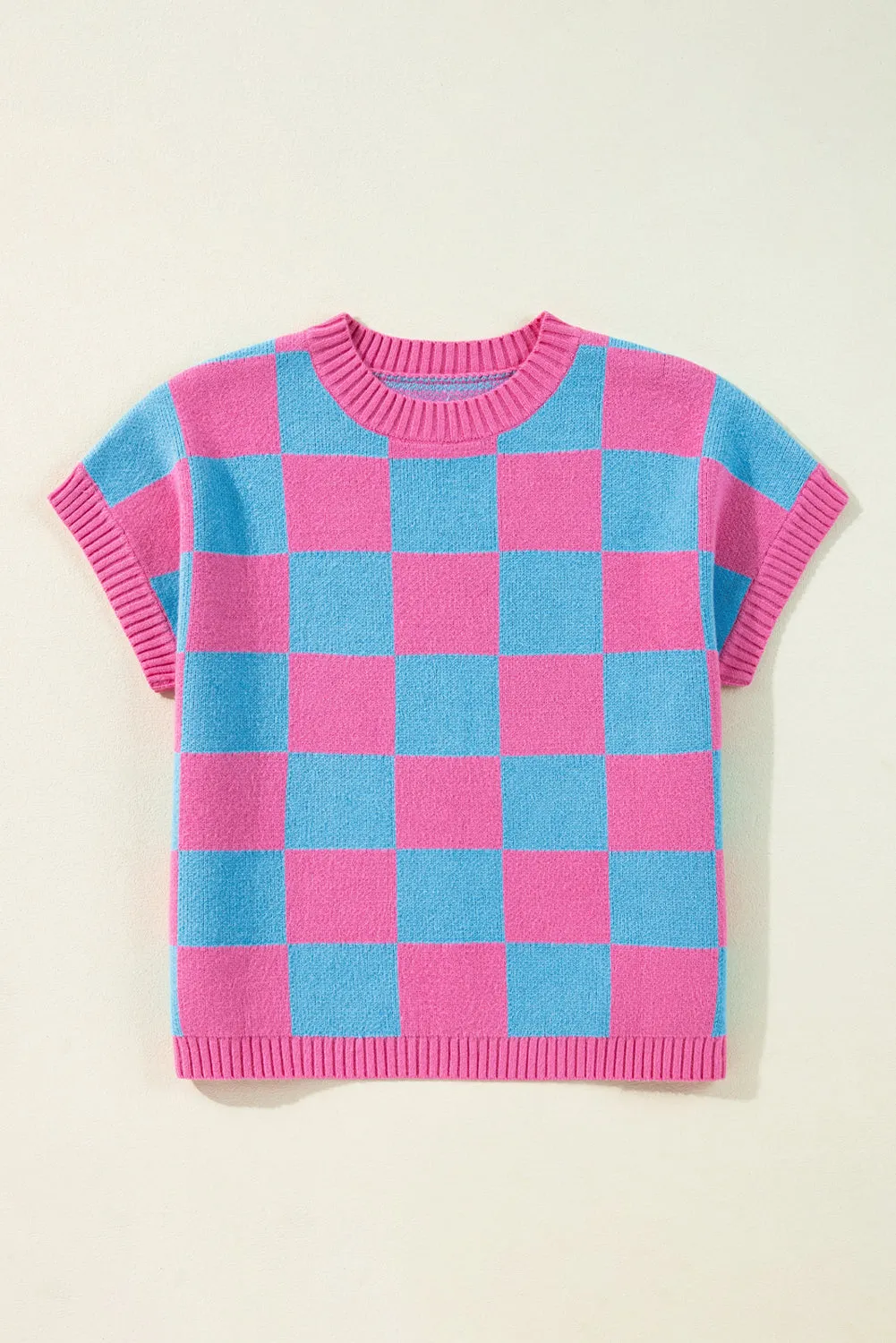 Sachet Pink Colourblock Plaid Pattern Ribbed Trim Sweater Tank Top sold by Beagle Boutique product image thumbnail 3