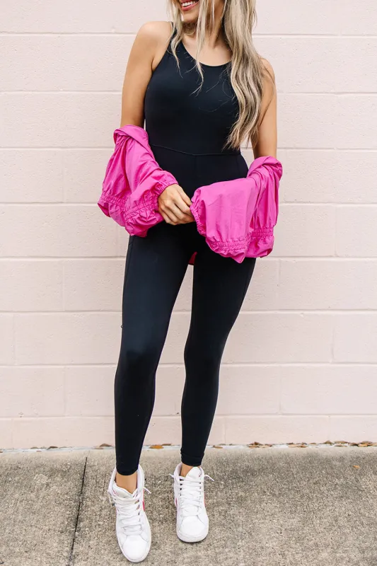 Black High Waist Backless Side Pockets Sports Jumpsuit sold by Beagle Boutique