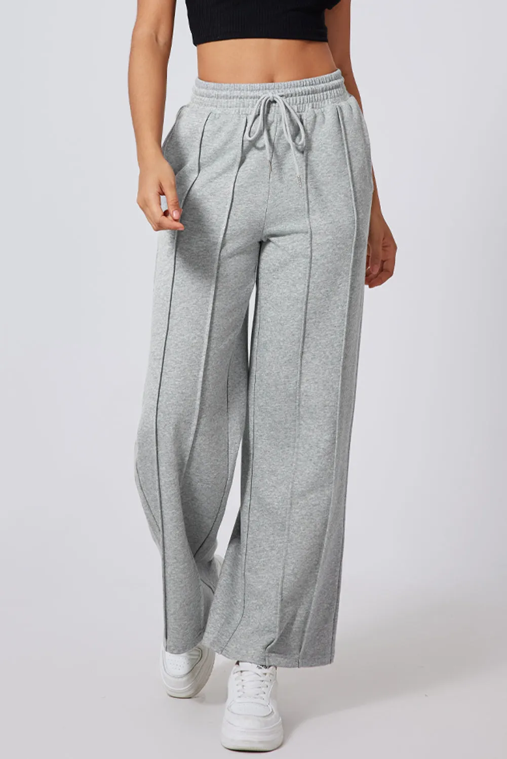 Gray Seamed Drawstring High Waist Wide Leg Sweatpants sold by Beagle Boutique product image thumbnail 3