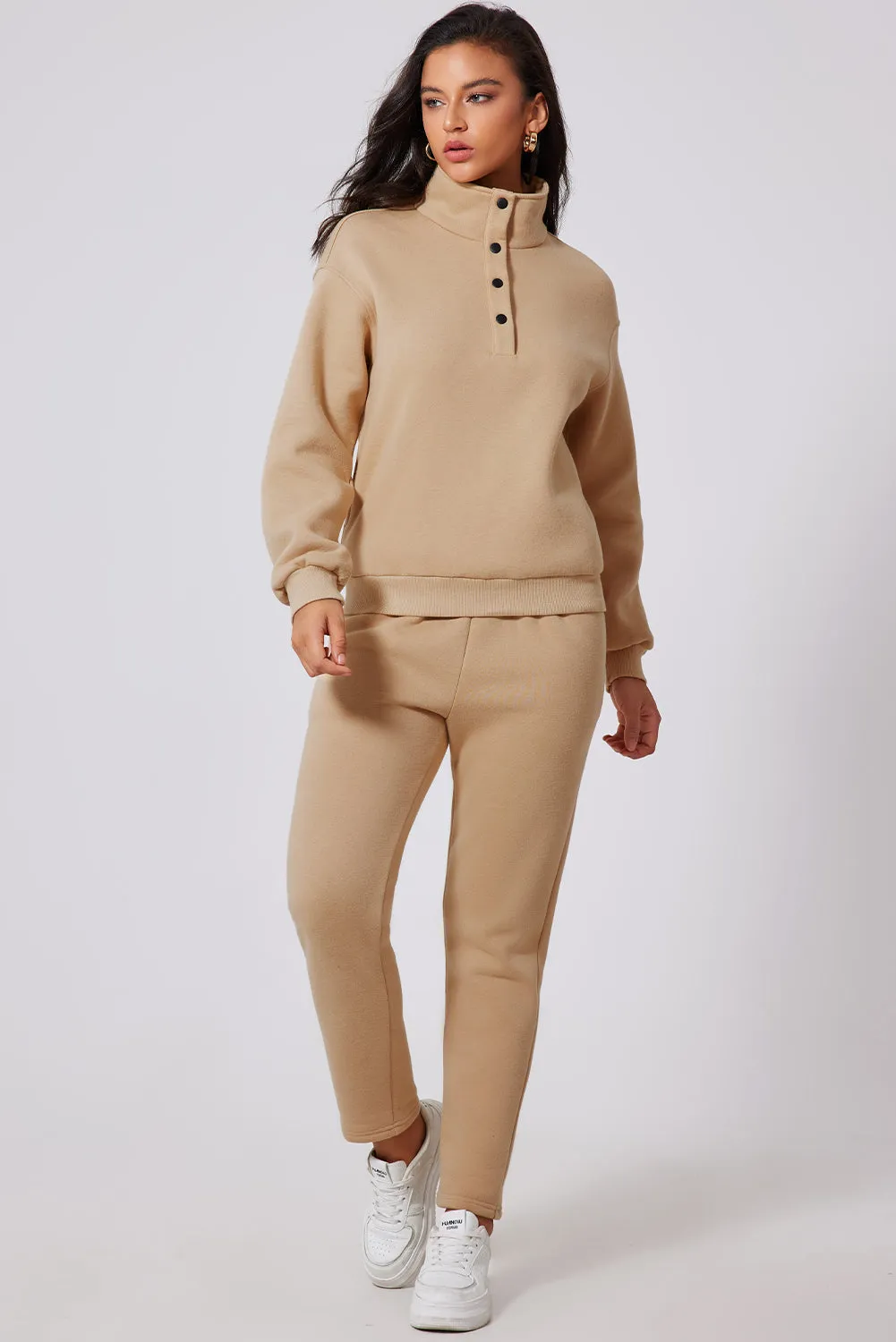 Parchment Solid Half Button Sweatshirt and High Waist SweatTrousers Set sold by Beagle Boutique product image thumbnail 3