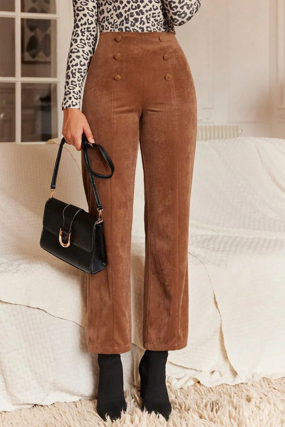 Chestnut Solid Colour Double Breasted Straight Leg Trousers sold by Beagle Boutique product image thumbnail 3