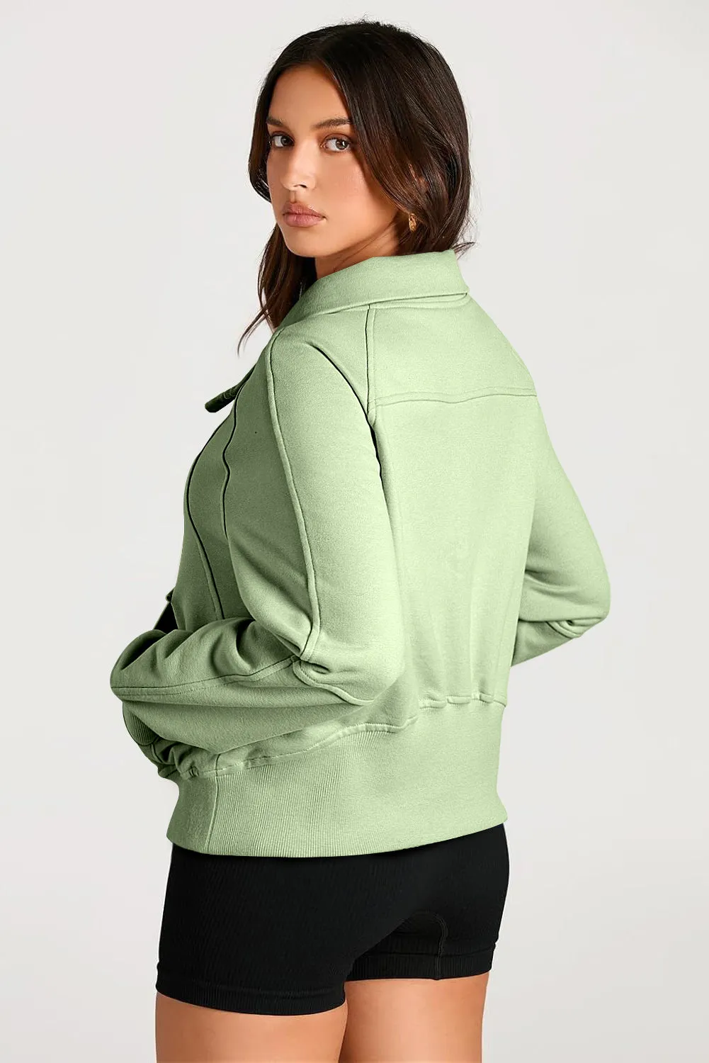 Smoke Green Quarter Zip Stand Neck Kangaroo Pocket Sweatshirt sold by Beagle Boutique product image thumbnail 2