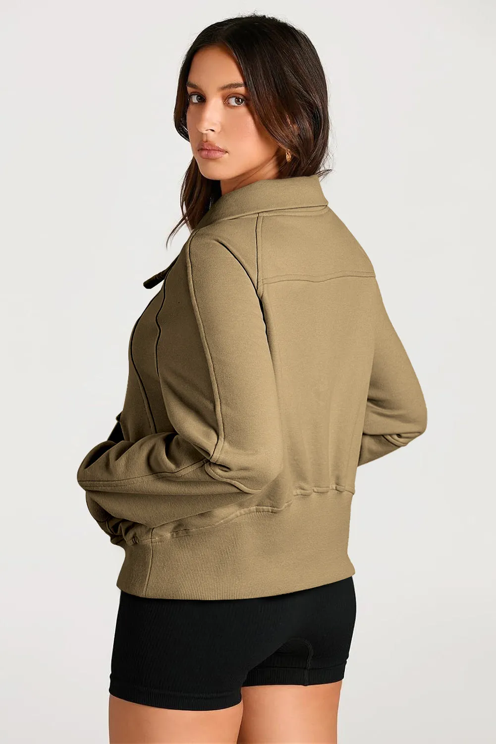 Smoke Green Quarter Zip Stand Neck Kangaroo Pocket Sweatshirt sold by Beagle Boutique product image thumbnail 5