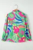 Black Abstract Print Ruffled Sleeve Buttoned V Neck Blouse sold by Beagle Boutique