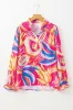 Black Abstract Print Ruffled Sleeve Buttoned V Neck Blouse sold by Beagle Boutique