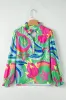Black Abstract Print Ruffled Sleeve Buttoned V Neck Blouse sold by Beagle Boutique