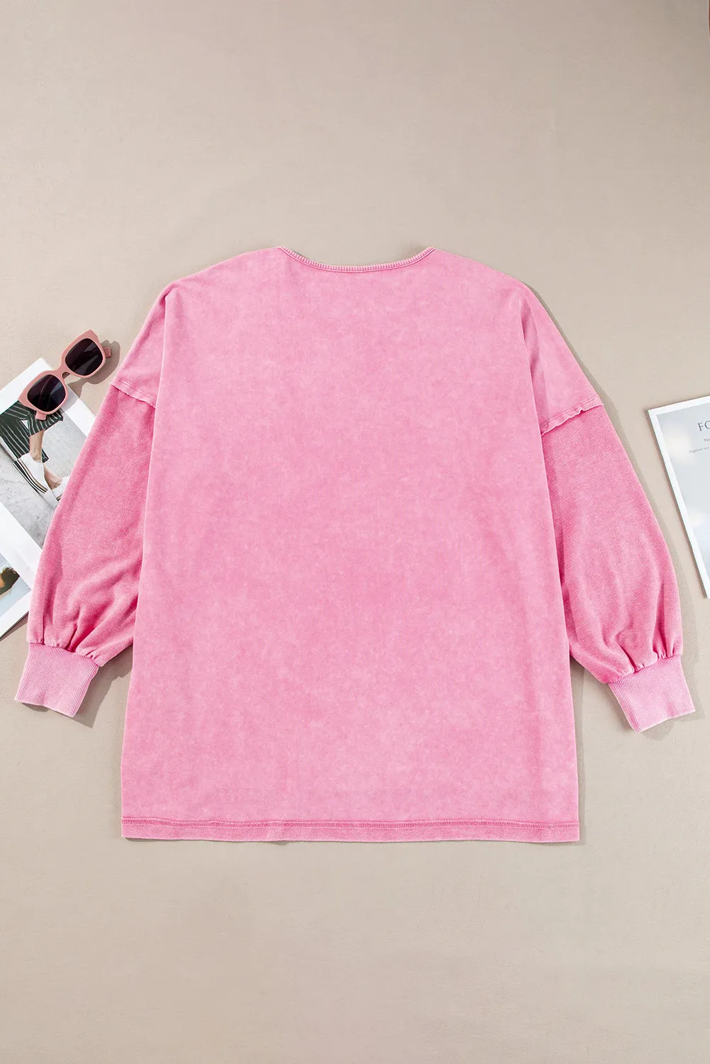 Pink Plus Size Mineral Wash Drop Shoulder Round Neck Sweatshirt sold by Beagle Boutique product image thumbnail 2