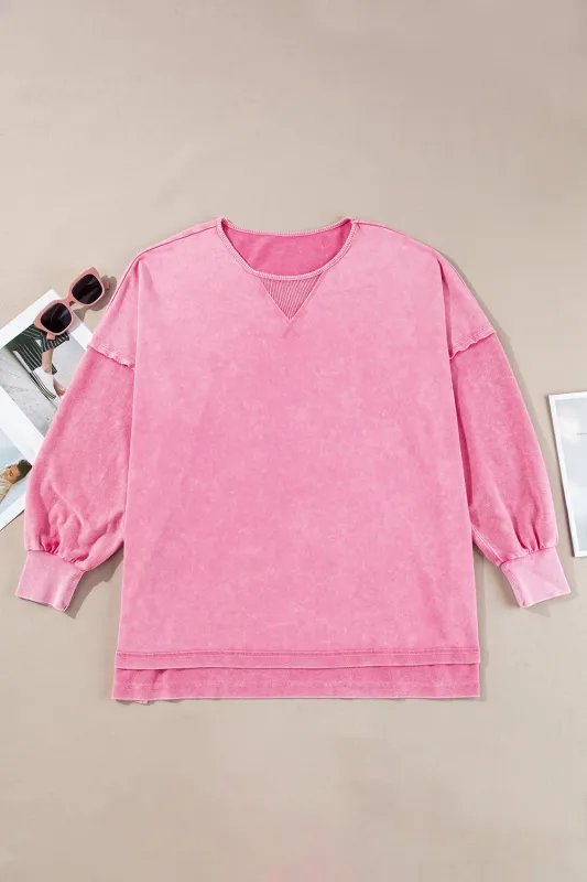 Pink Plus Size Mineral Wash Drop Shoulder Round Neck Sweatshirt sold by Beagle Boutique