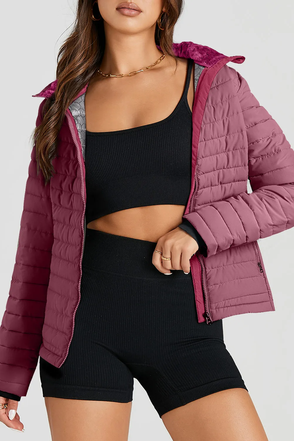 Myosotis Solid Colour Quilted Zip-up Puffer Jacket sold by Beagle Boutique product image thumbnail 4