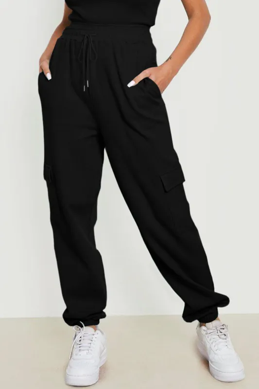 Black Waffle Texture Cargo Pocket Jogger Trousers sold by Beagle Boutique