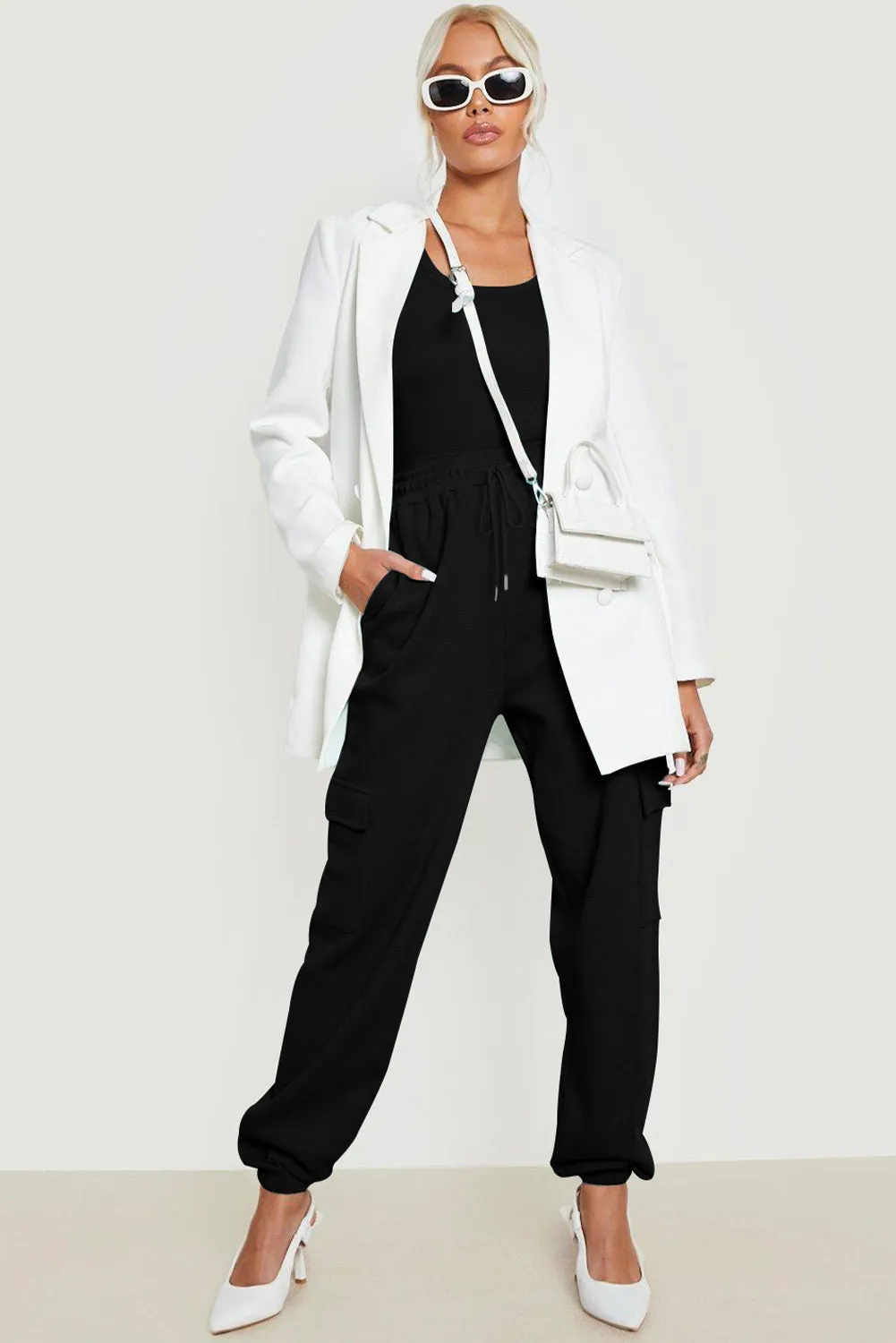 Black Waffle Texture Cargo Pocket Jogger Trousers sold by Beagle Boutique product image thumbnail 3