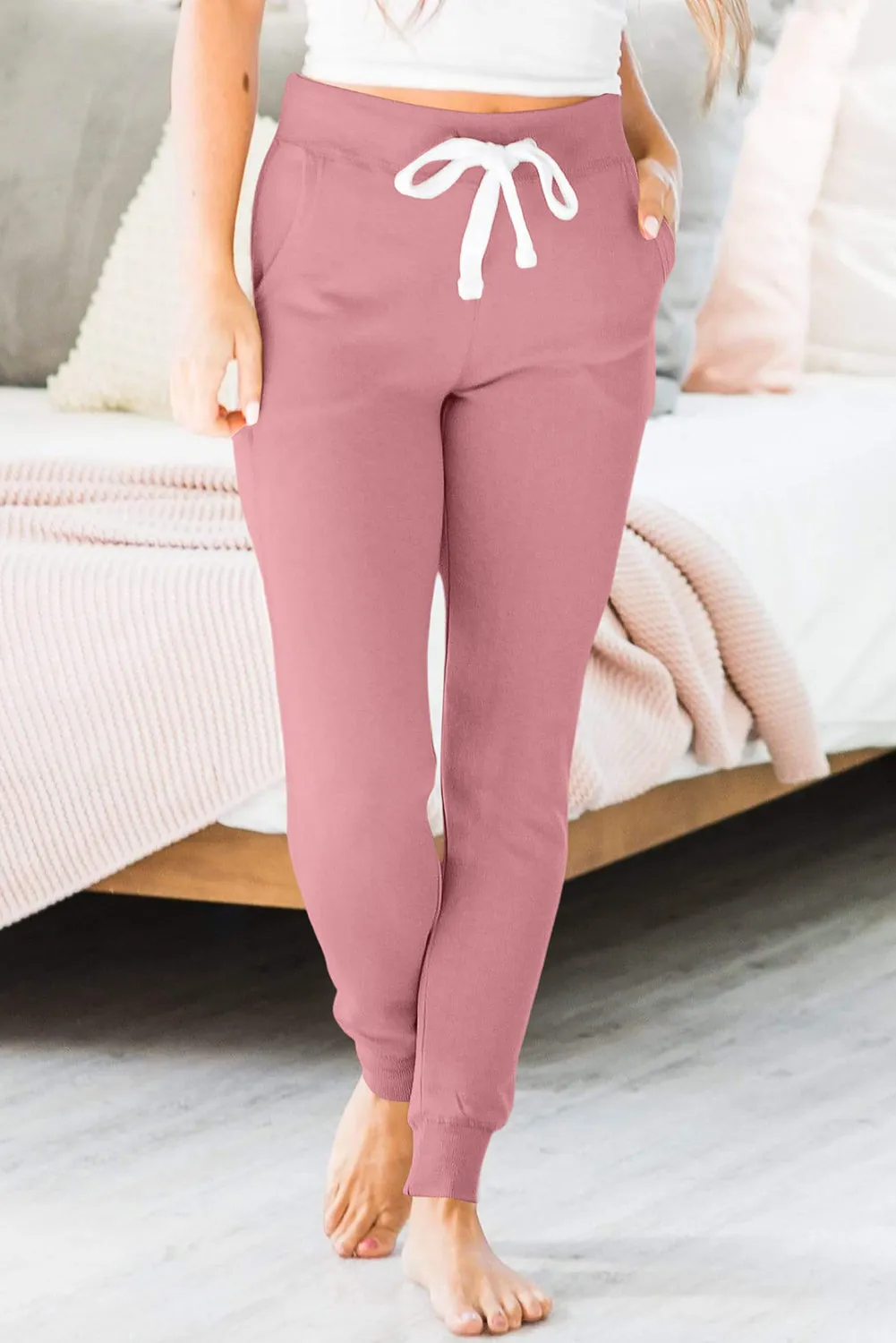 Fushia Drawstring Waist Pocketed Joggers sold by Beagle Boutique