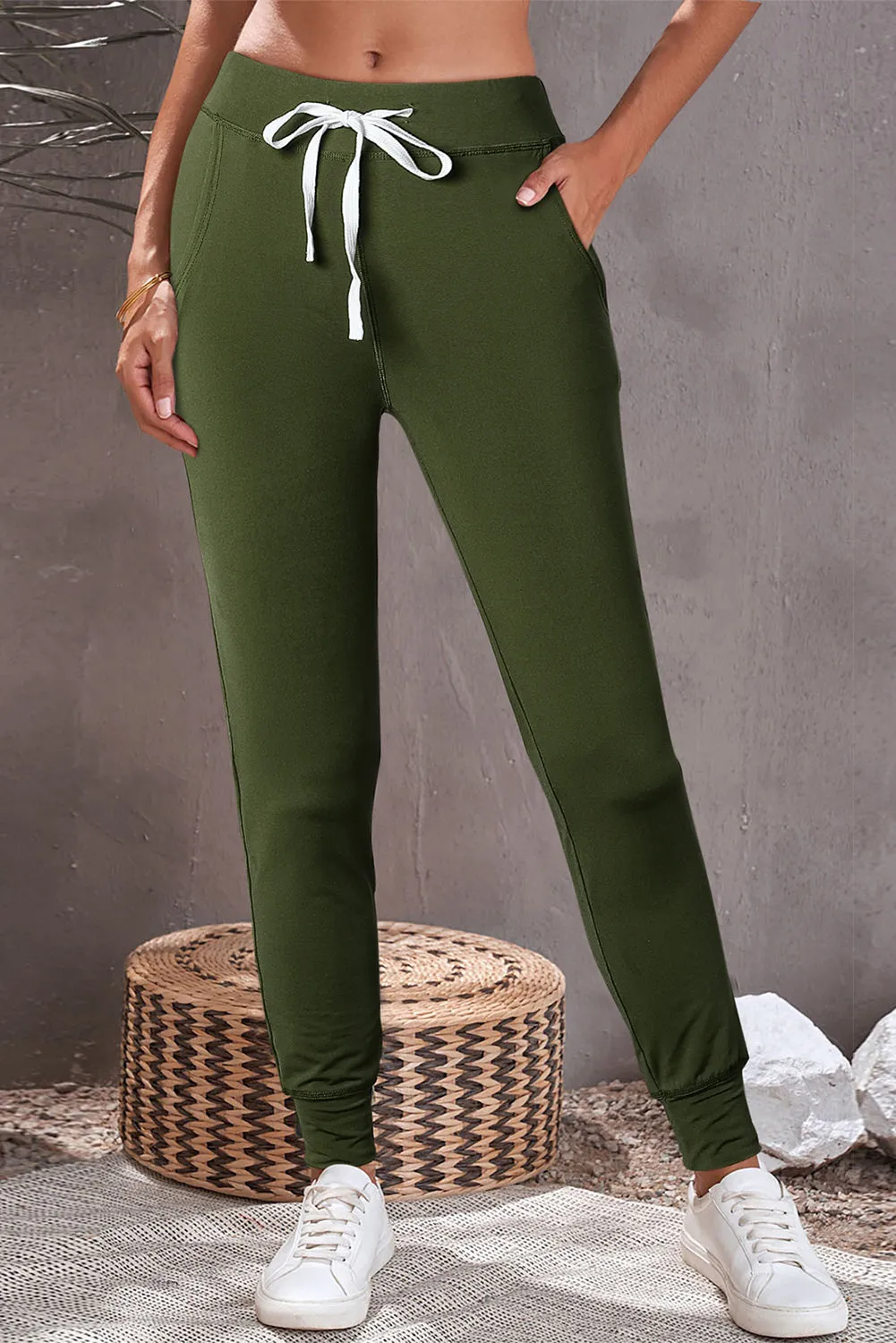 Moss Green Drawstring Waist Pocketed Joggers sold by Beagle Boutique