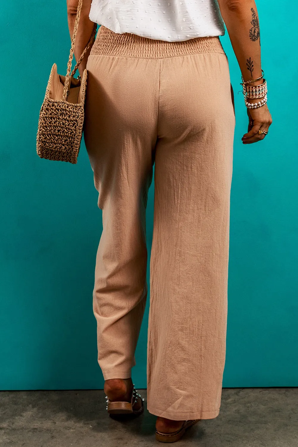 Clay Smocked Waist Loose Straight Leg Trousers sold by Beagle Boutique product image thumbnail 2