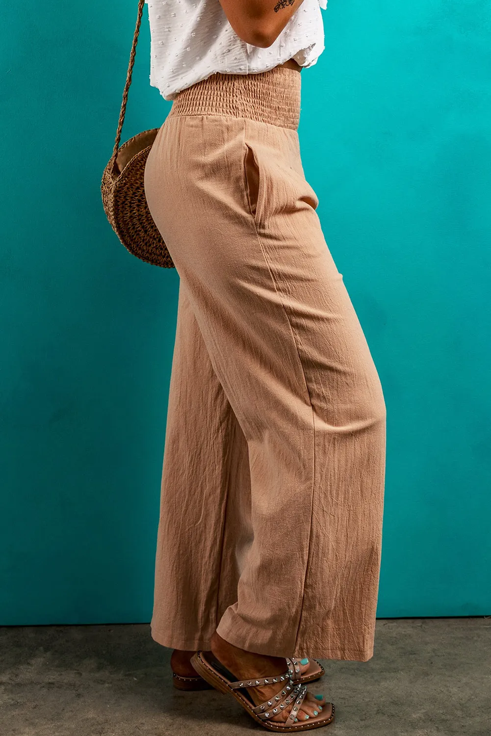 Clay Smocked Waist Loose Straight Leg Trousers sold by Beagle Boutique product image thumbnail 3