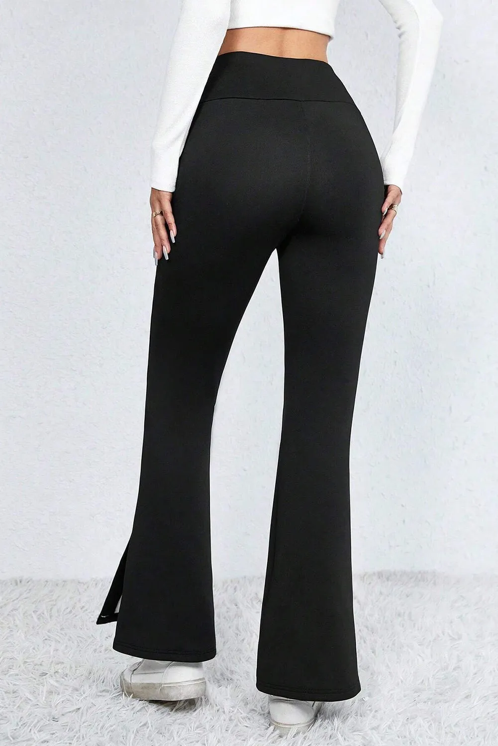 Black Thermal Lined Split Flare Leg Trousers sold by Beagle Boutique product image thumbnail 3