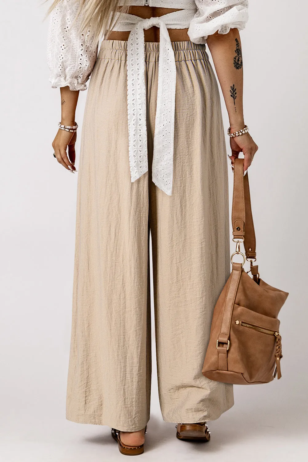 Beige Drawstring Waist Pleated Wide Leg Casual Trousers sold by Beagle Boutique product image thumbnail 2