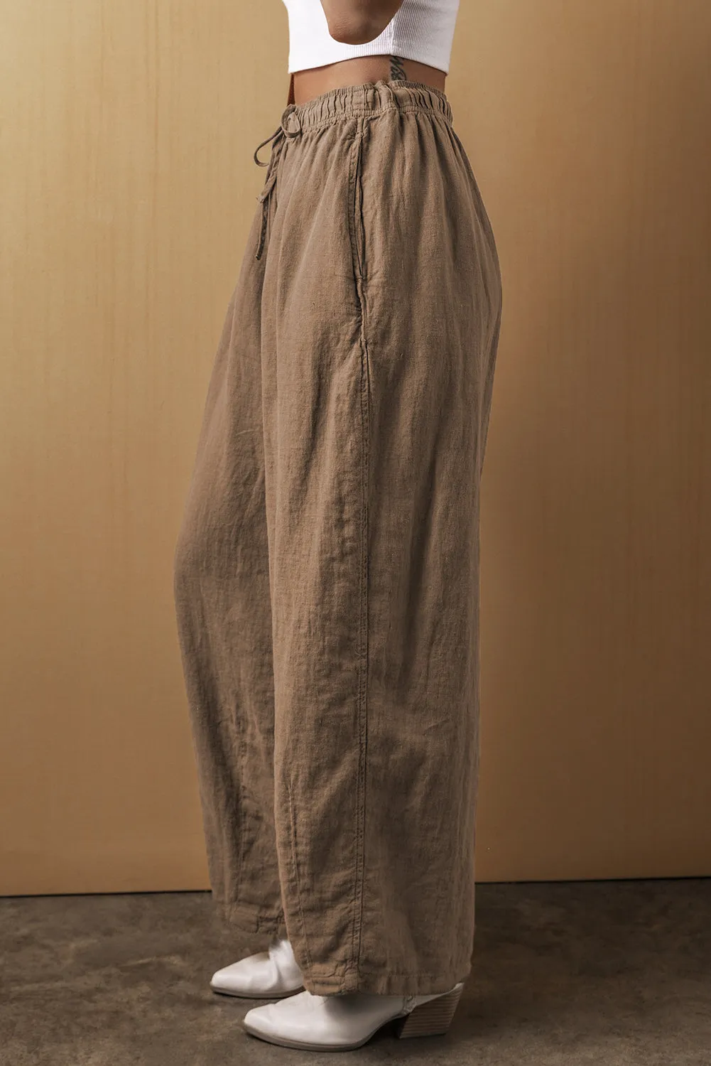 Desert Palm Cotton Linen Drawstring Waist Wide Leg Trousers sold by Beagle Boutique product image thumbnail 3