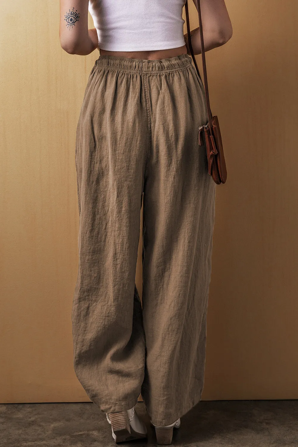 Desert Palm Cotton Linen Drawstring Waist Wide Leg Trousers sold by Beagle Boutique product image thumbnail 2