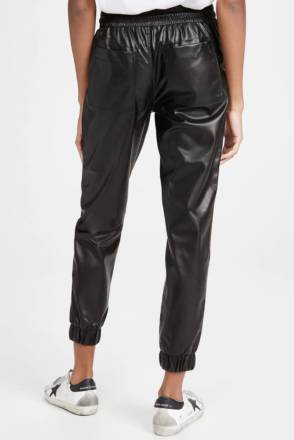 Black Faux Leather Ankle Smocked Waist Drawstring Joggers sold by Beagle Boutique product image thumbnail 2