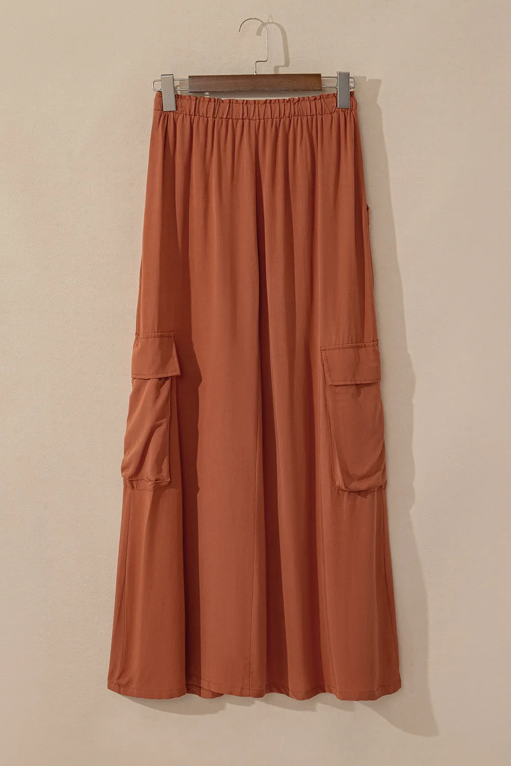 Chestnut Mineral Wash Cargo Pocket Drawstring Waist Maxi Skirt sold by Beagle Boutique product image thumbnail 3